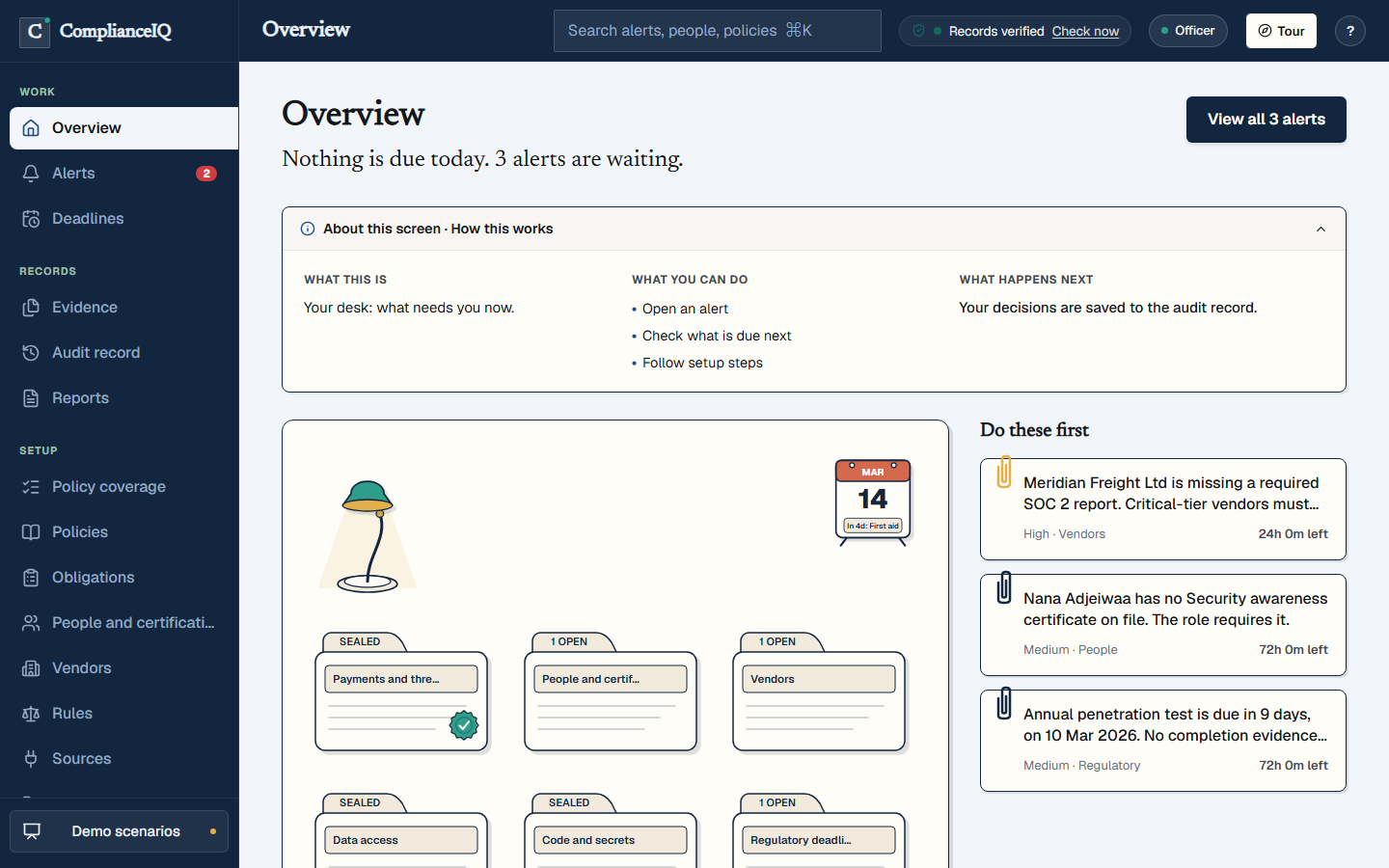 ComplianceIQ platform screenshot
